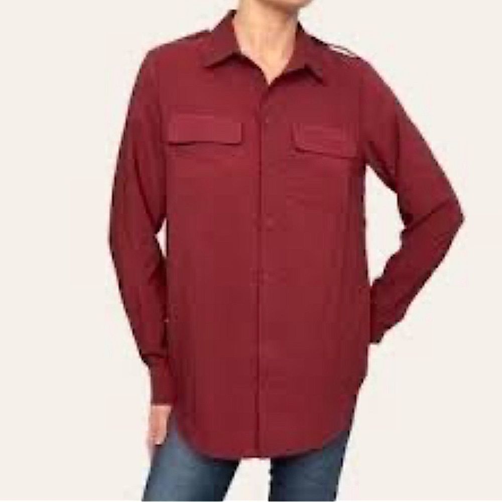 NEW French Connection Burgundy Red Button Front Long Sleeve Blouse Size 4